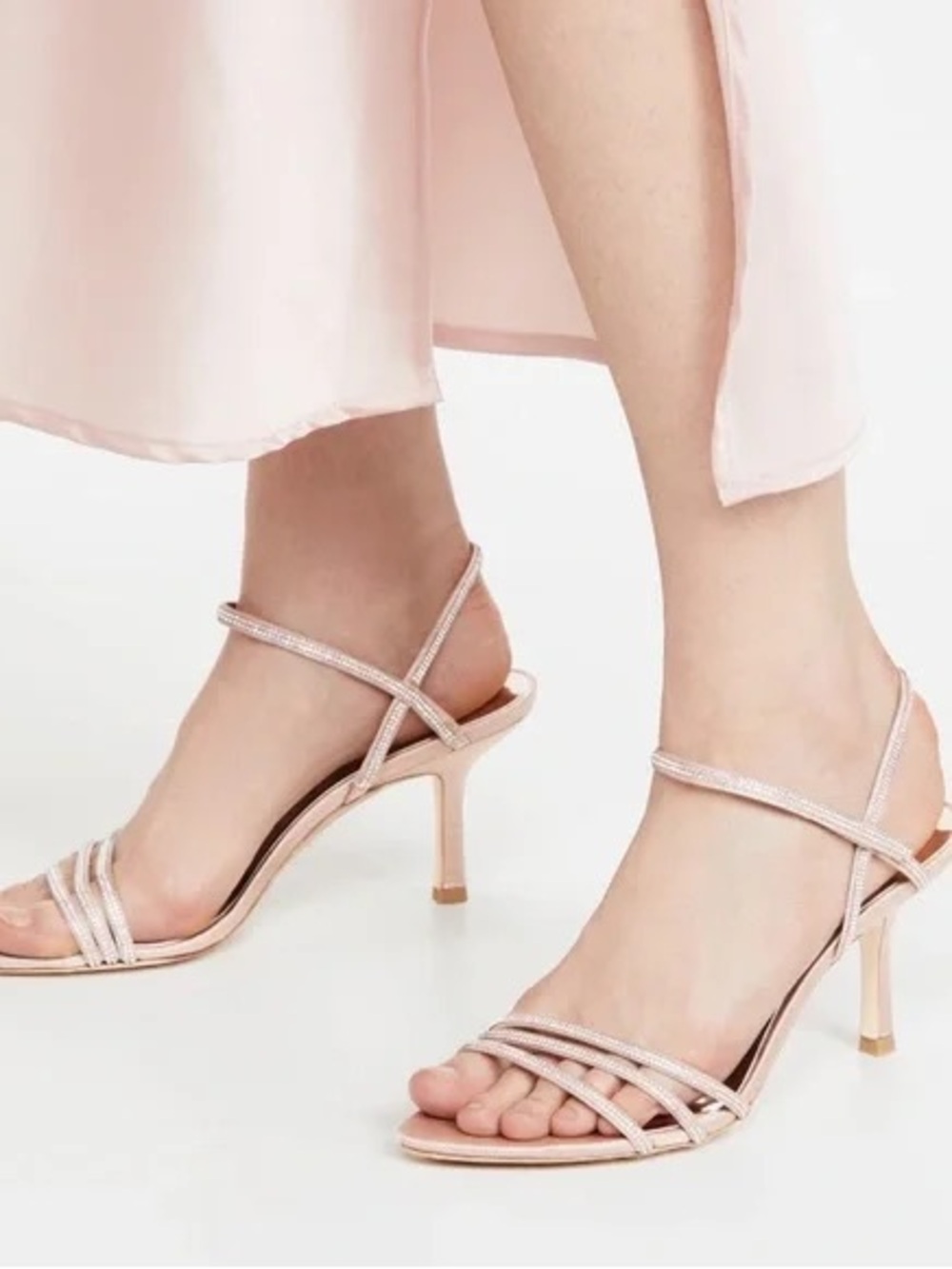 Badgley Mischka | Dessa Embellished Sandal Kitten Heel Bridal Blush Pink Size 8 - Picture 2 of 11
